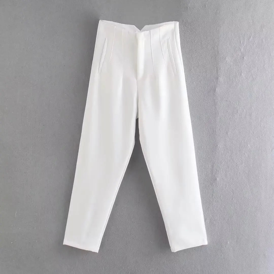 Chic High-Waist Vintage Women’s Straight Pants | Stylish Full-Length Trousers