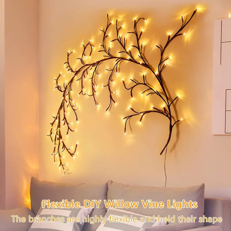 1Pc 72/96LEDS Bendable Willow Vine Lights, 8Modes Rattan Tree Decorative Night Light for Indoor Atmosphere, Perfect for Home Living Room, Party, Festival, and Gift Ideas