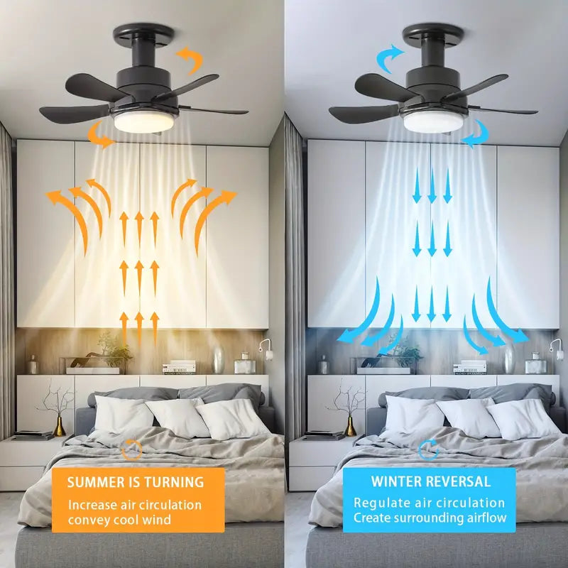 Compact Ceiling Fan Light with Remote Control | E26/E27 Easy Install Ceiling Fan for Any Room