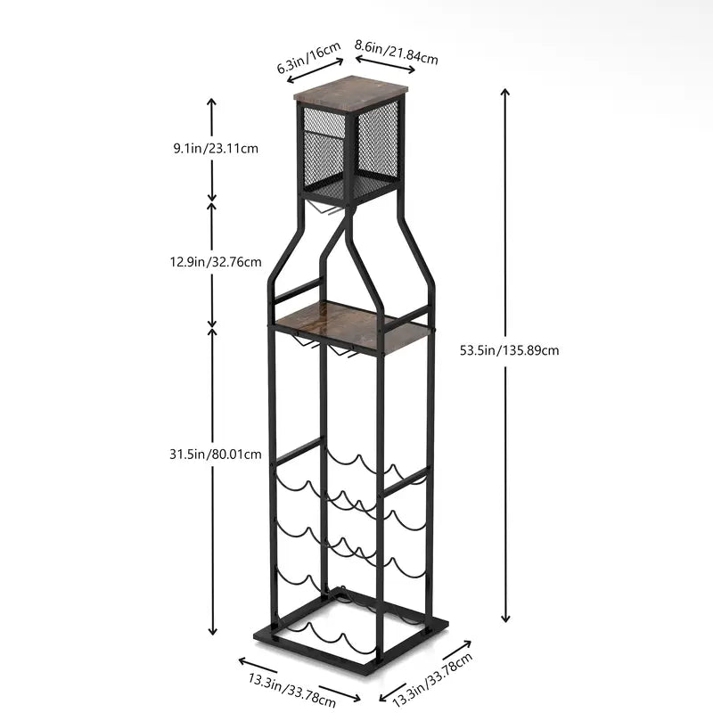 11-Bottle Wine Bakers Rack - 5-Tier Freestanding Wine Storage with Glass Holder & Shelving for Home Bars, Kitchen, and Dining Room