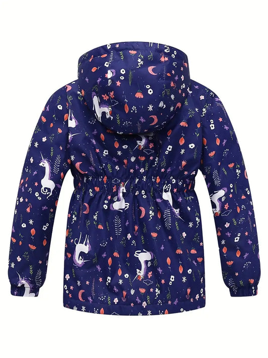 Whimsical Unicorn Hooded Jacket for Toddler Girls - Waterproof & Windproof Cartoon Coat