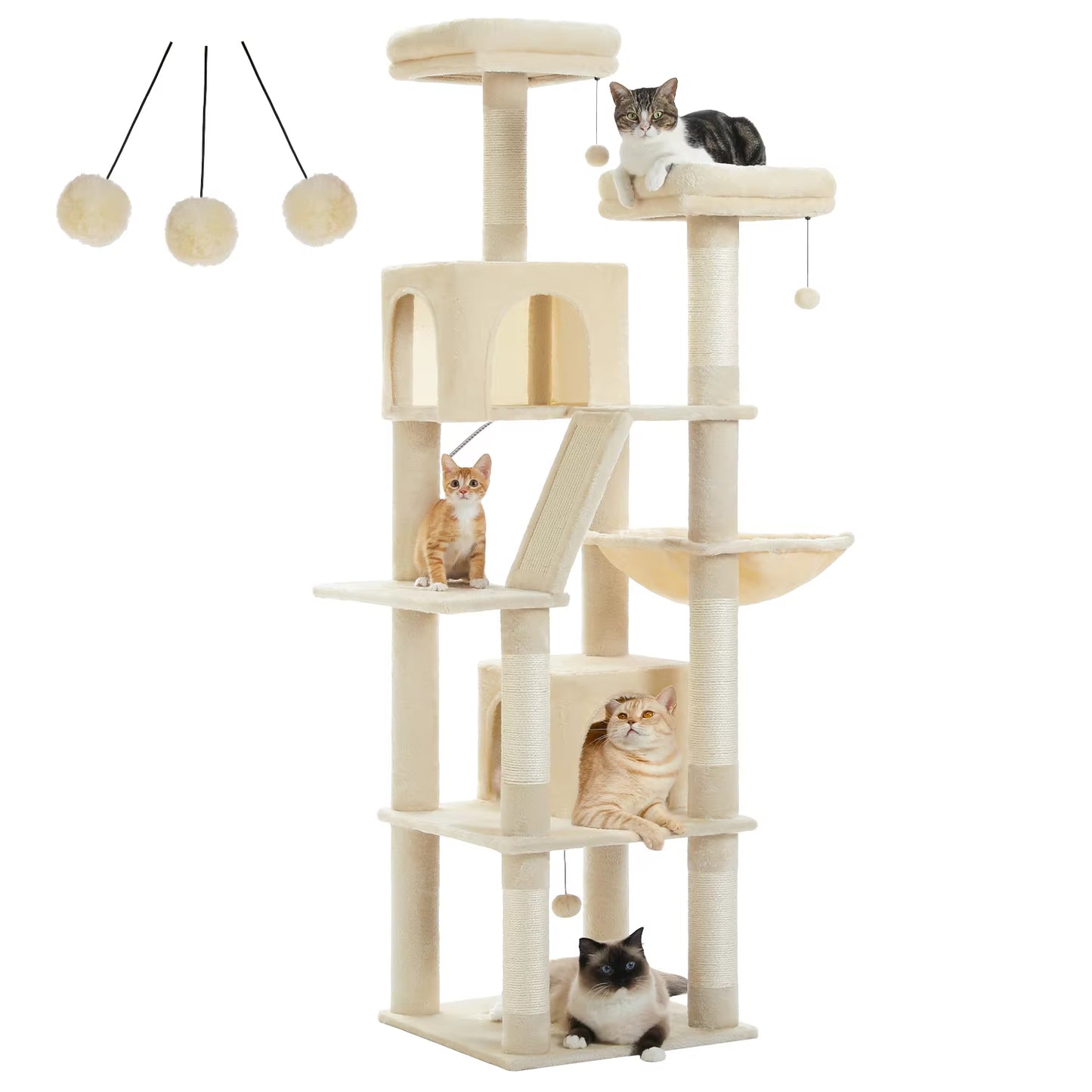 Large Multi-Level Cat Tree Tower for Indoor Cats - Plush Cat Condo with Scratching Posts, Boards, Perches, and Cozy Caves