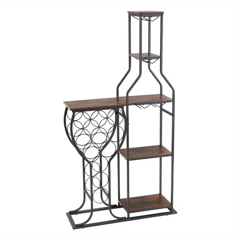 11-Bottle Wine Bakers Rack - 5-Tier Freestanding Wine Storage with Glass Holder & Shelving for Home Bars, Kitchen, and Dining Room