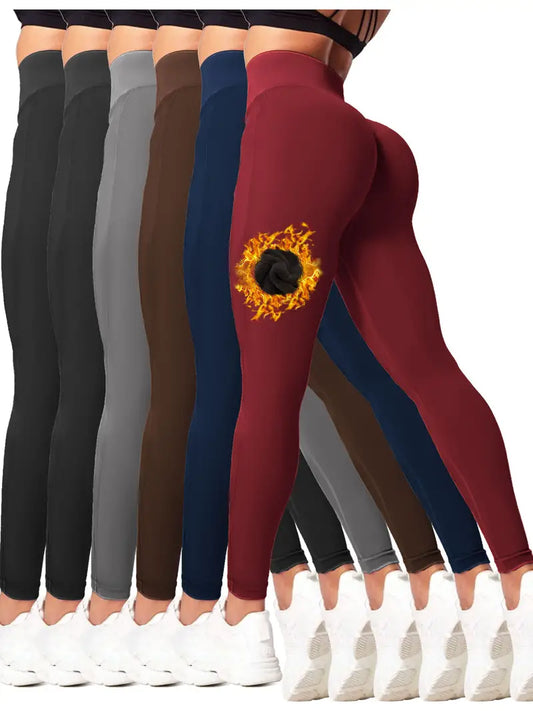 Pack of 6 Women's Winter Fleece-Lined High-Waist Leggings – Tummy Control & Stylish Warmth for Cold Seasons