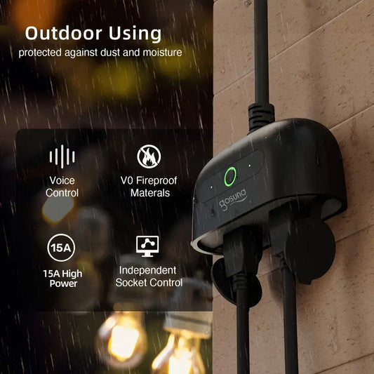 Gosund Smart Outdoor Plug, Alexa and Google Assistant Compatible WiFi Smart Outlet, Remote Timer Schedule Plug, No Hub Required, Black, 2.4Ghz Wifi Only