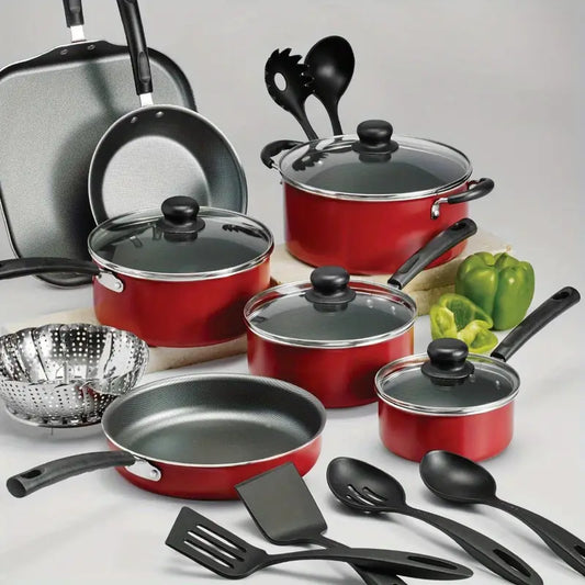 18 Piece Non-stick Cookware Set, Red