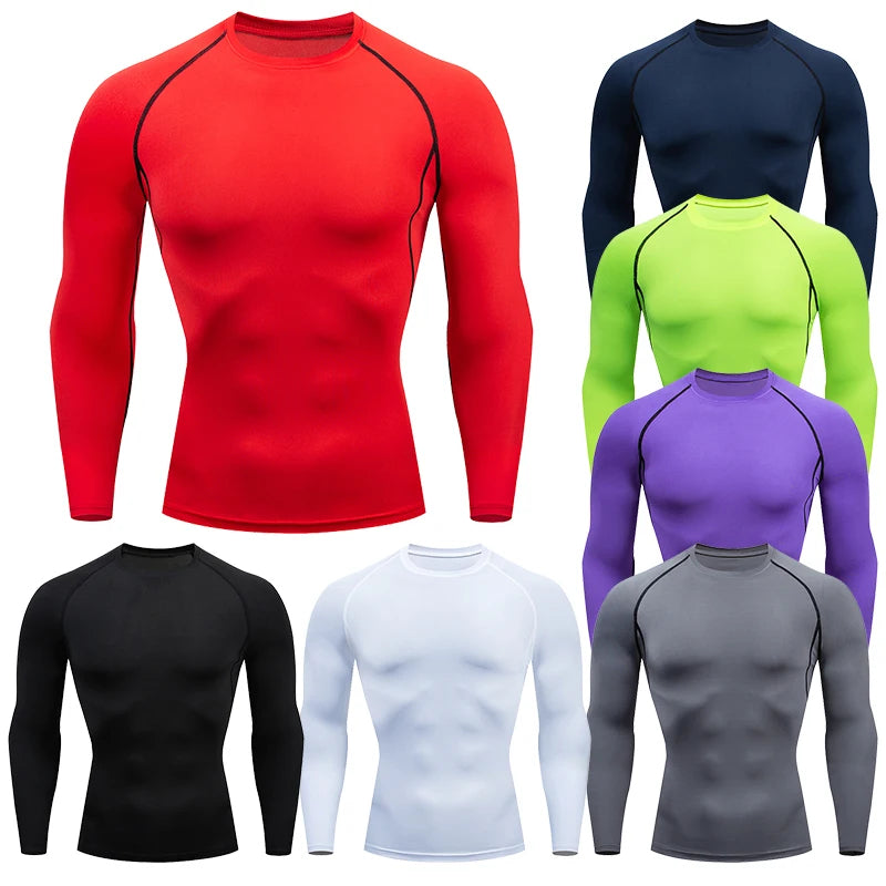 Men’s Compression Long Sleeve Running T-Shirt | Dry Fit Tight Gym & Training Sportswear