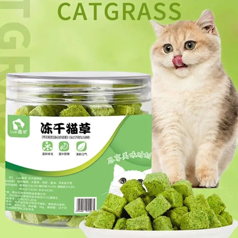 50g Cat Grass Snacks – Freeze-Dried Cat Treats | Healthy Cat Grass Biscuits for Teething, Training, and Rewards