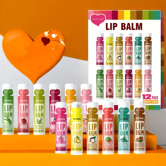 12 PCS Deep Moisturizing Lip Balm Set – Hydrating, Long-Lasting, and Exfoliating for Soft, Smooth Lips