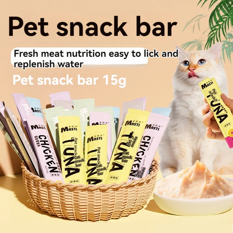 10pcs Cat Treats - Liquid Wet Tuna & Chicken Strips | Hair Care & Healthy Snack for Cats