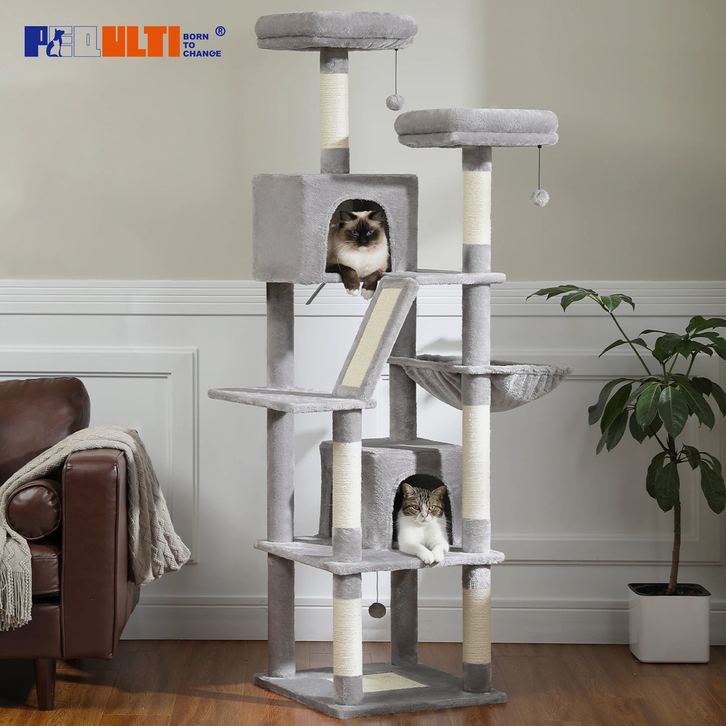 Large Multi-Level Cat Tree Tower for Indoor Cats - Plush Cat Condo with Scratching Posts, Boards, Perches, and Cozy Caves