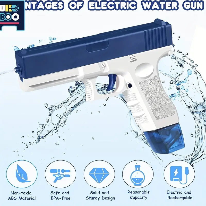 Rechargeable USB Electric Water Gun - 500mAh Battery, BPA-Free Safe ABS Plastic, Dual Magazine, Perfect for Adults, Pool & Beach Fun