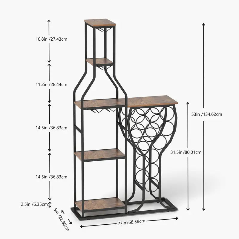 11-Bottle Wine Bakers Rack - 5-Tier Freestanding Wine Storage with Glass Holder & Shelving for Home Bars, Kitchen, and Dining Room