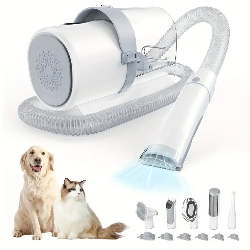 5-in-1 Pet Grooming Vacuum Kit – Powerful Fur Removal, Shedding, and Home Cleaning Tool with 6 Guide Combs