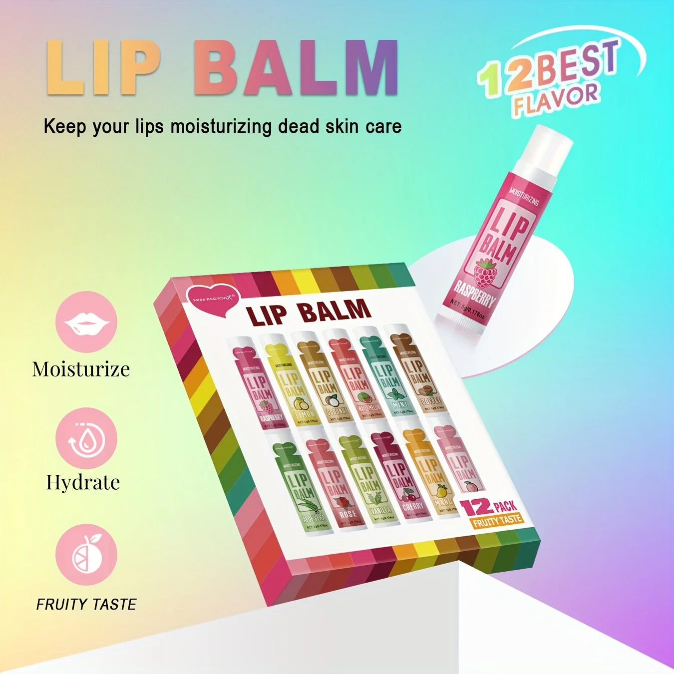 12 PCS Deep Moisturizing Lip Balm Set – Hydrating, Long-Lasting, and Exfoliating for Soft, Smooth Lips