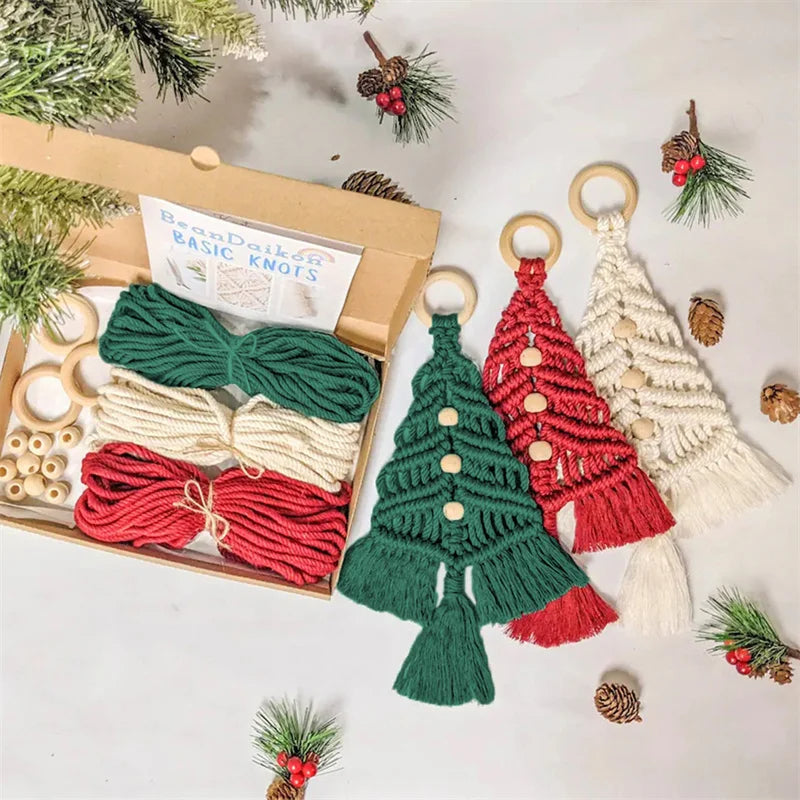 3PCS DIY Macrame Christmas Tree Craft Kit – Perfect Holiday Gift for Family & Friends