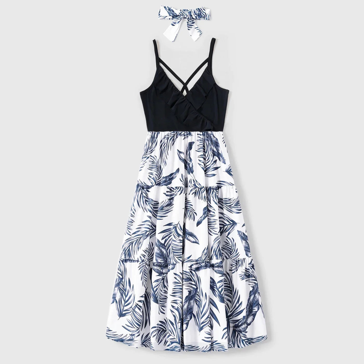 Summer Family Matching Outfits: Short-Sleeve T-Shirts & Plant Print Ruffle Dresses