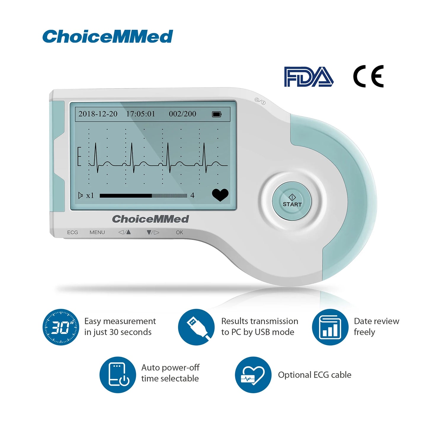 ChoiceMMed Handheld ECG Monitor – Real-time Heart Rate and EKG Monitoring with Continuous Electrocardiogram Measurement