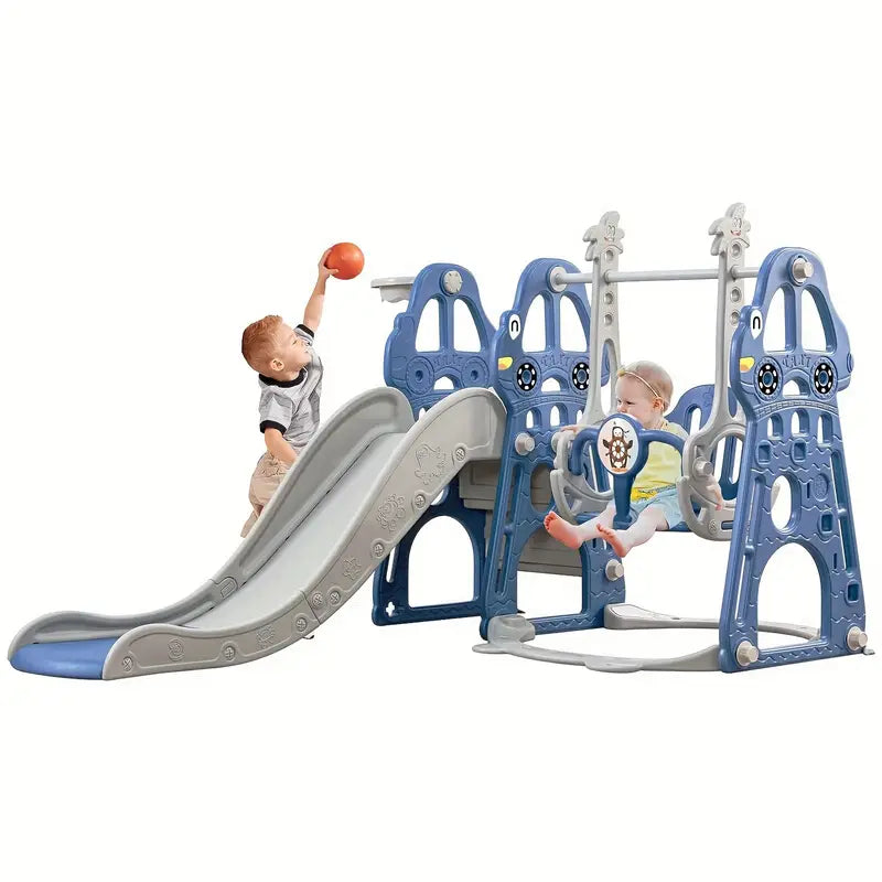 4-in-1 Slide and Swing Set Playground – Swing, Slide, Climber, and Basketball Hoop for Kids | Indoor & Outdoor Playset | Perfect White Christmas or Halloween Gift