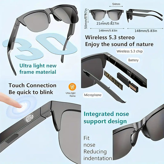 Smart Glasses with Open Ear Sound and Hands-Free Calling | Wireless Audio Glasses for Men & Women | Blue Light Filter & Polarized Lenses Compatible with All Smart Devices