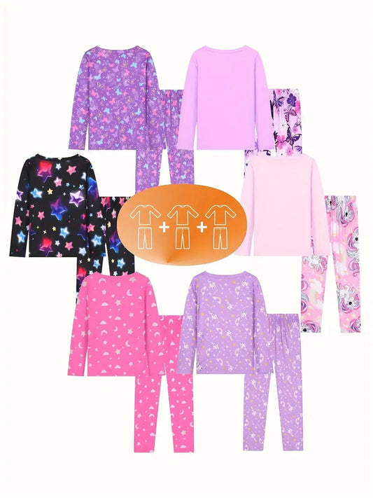 Kids' Cartoon Pajama Set - 3pc Bundle | Long Sleeve, Flame Retardant Sleepwear