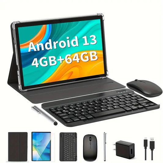 10-Inch Android 13 2-in-1 Tablet with Keyboard, 4GB RAM, 64GB ROM, and 1TB Expandable Storage