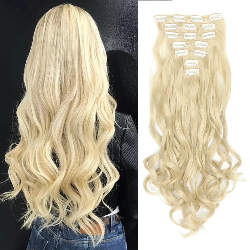 7 PCS Clip-In Hair Extensions 22 Inch Long Curly Wavy Synthetic Hair - Natural Volume & Thickness for Women and Girls