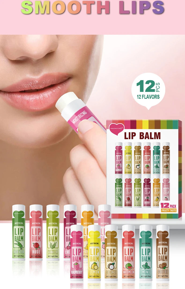 12 PCS Deep Moisturizing Lip Balm Set – Hydrating, Long-Lasting, and Exfoliating for Soft, Smooth Lips