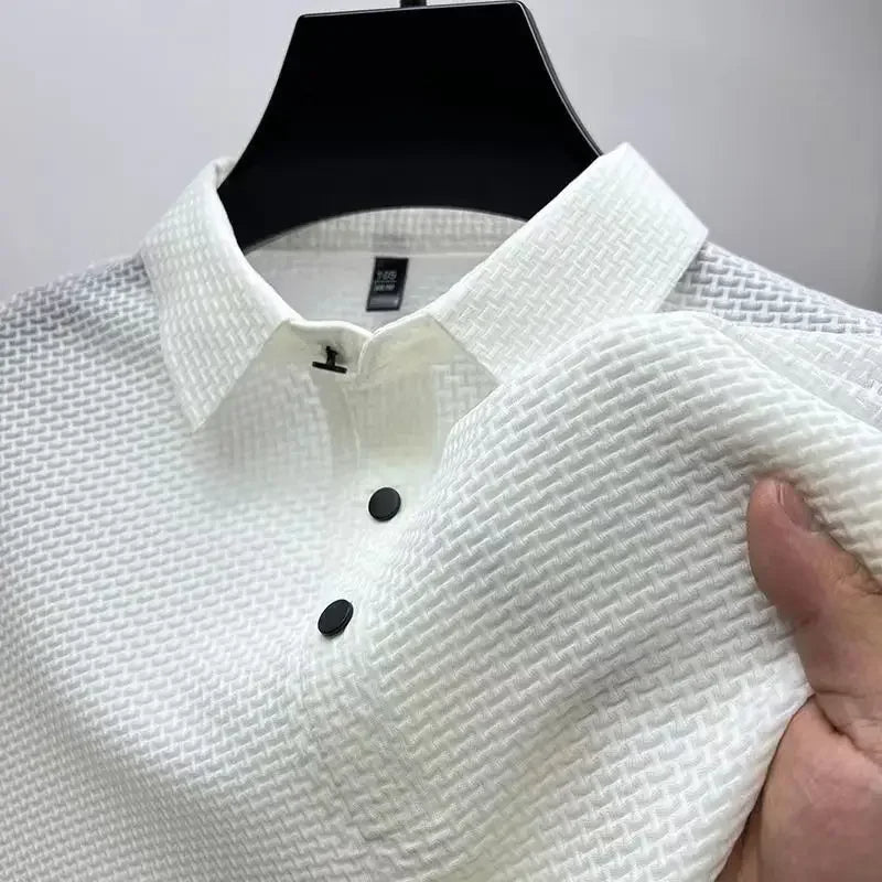 Summer T Shirt Mesh Ice Silk Cool down Breathable Short Sleeve Men's Shirt Collar Solid Polo Shirt Half Sleeve Men Clothing