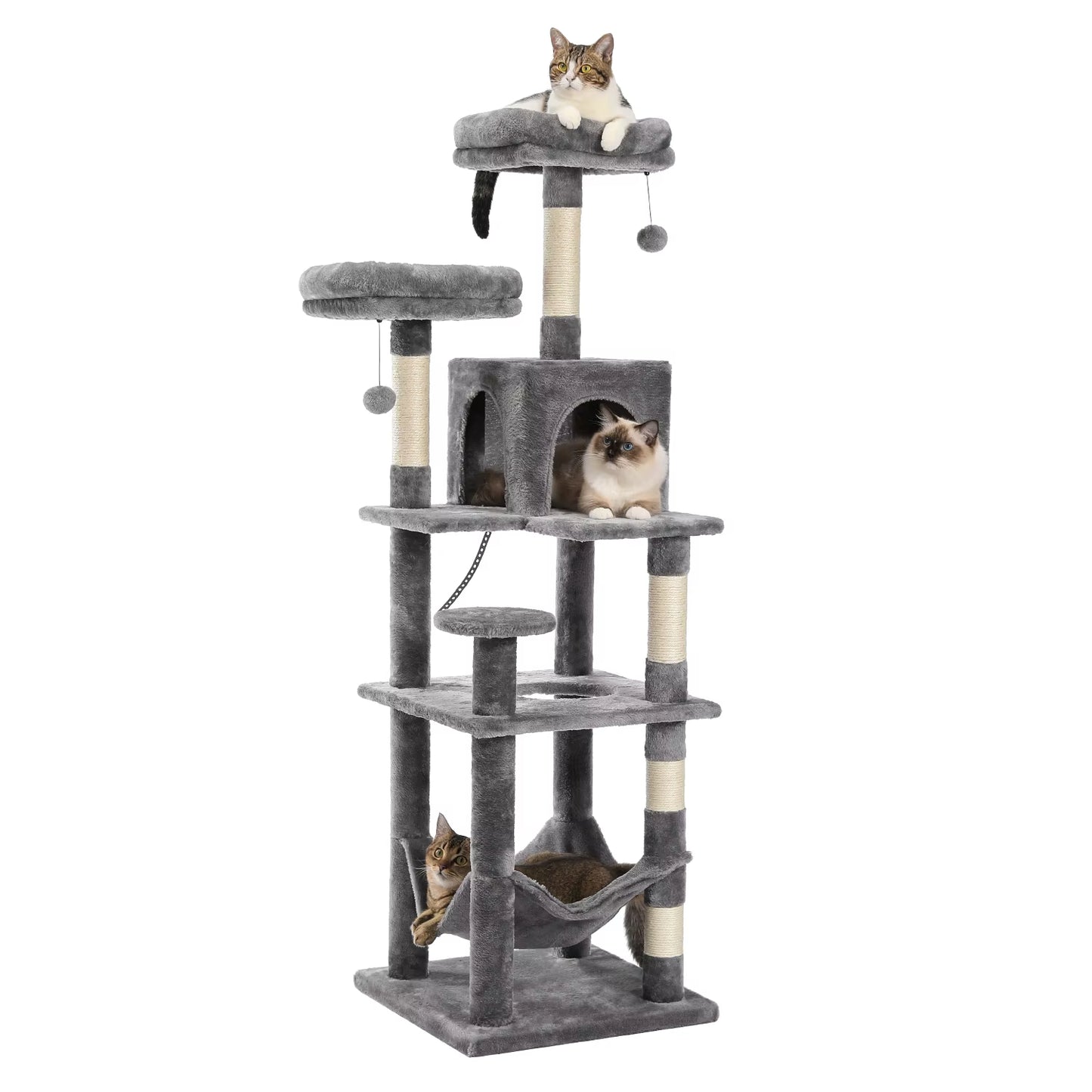 Large Multi-Level Cat Tree Tower for Indoor Cats - Plush Cat Condo with Scratching Posts, Boards, Perches, and Cozy Caves