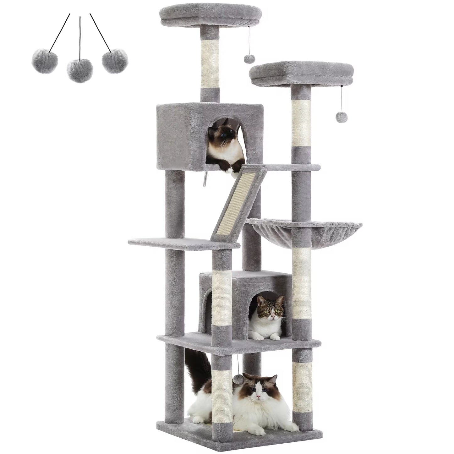 Large Multi-Level Cat Tree Tower for Indoor Cats - Plush Cat Condo with Scratching Posts, Boards, Perches, and Cozy Caves