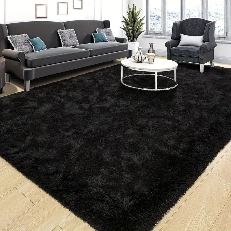 1pc Super Soft, Upgraded Shaggy and Fluffy Tie-Dyed Dark-Colored Solid Plush Living Room Carpet Rug, Durable, Easy to Maintain Clean, Larger Floor Rug for Beside Sofa and Bedroom Bed