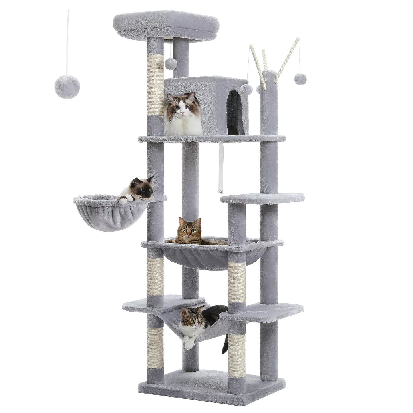 Large Multi-Level Cat Tree Tower for Indoor Cats - Plush Cat Condo with Scratching Posts, Boards, Perches, and Cozy Caves