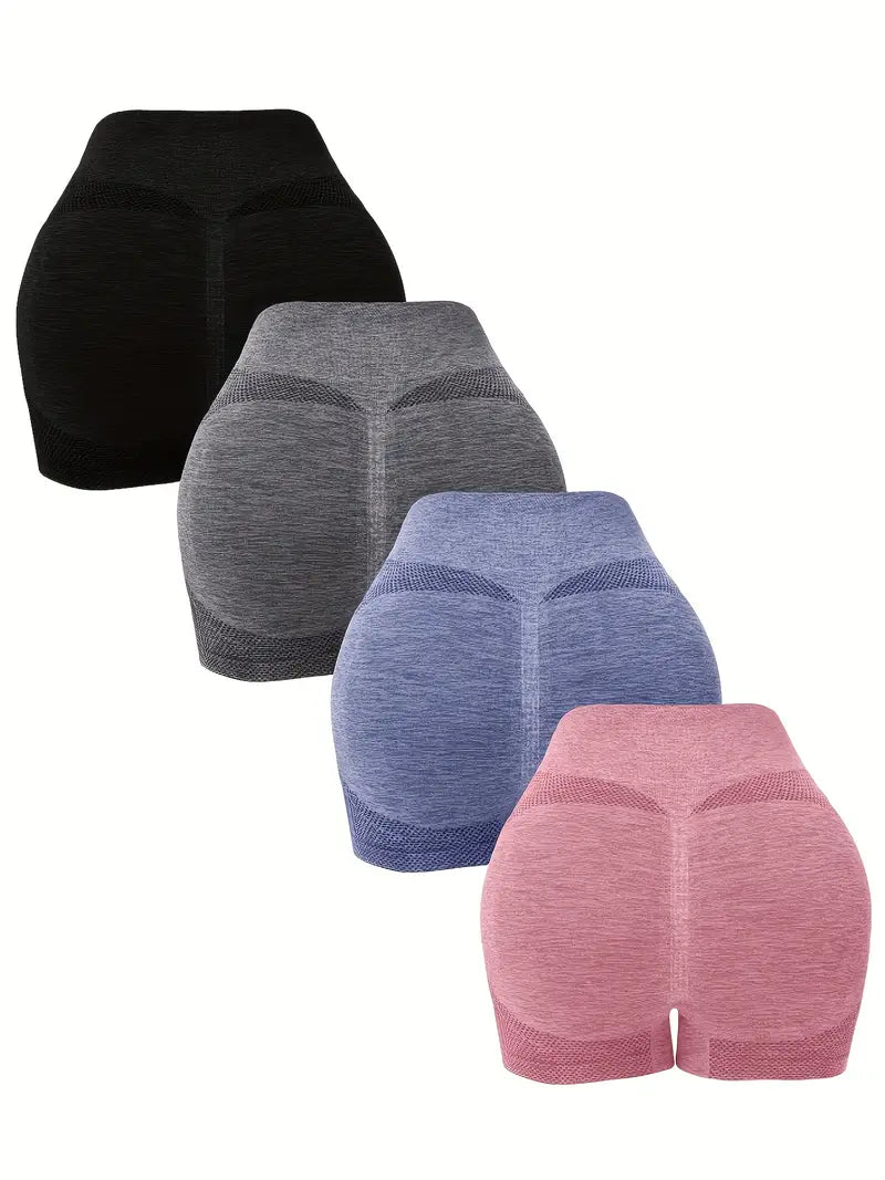 4-Pack Women’s High-Waisted Yoga Shorts - Booty-Lifting, Waist-Sculpting Activewear for Sports, Fitness, and Casual Wear