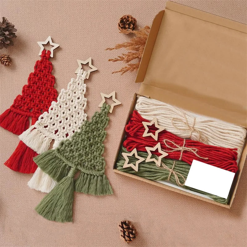 3PCS DIY Macrame Christmas Tree Craft Kit – Perfect Holiday Gift for Family & Friends