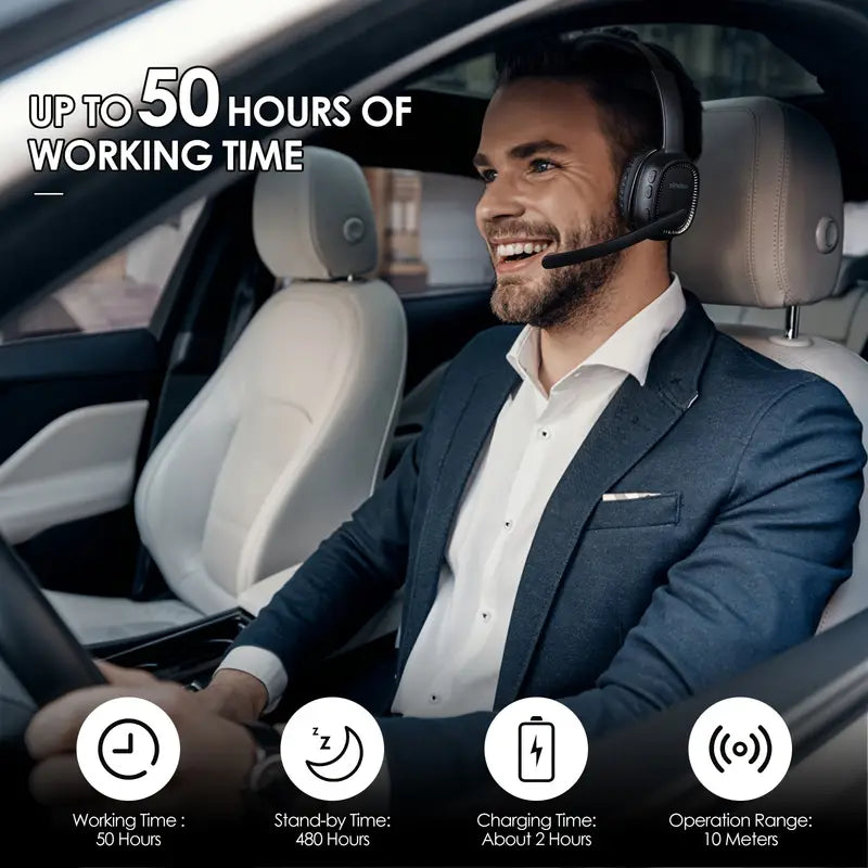 ProTruck Wireless Headset - Crystal-Clear ENC Calls, Noise Cancellation, Long-Lasting 5.2 Headset for Office, Truck Drivers, Customer Service, Telephone Operators - Comfortable, Adjustable, and Durable