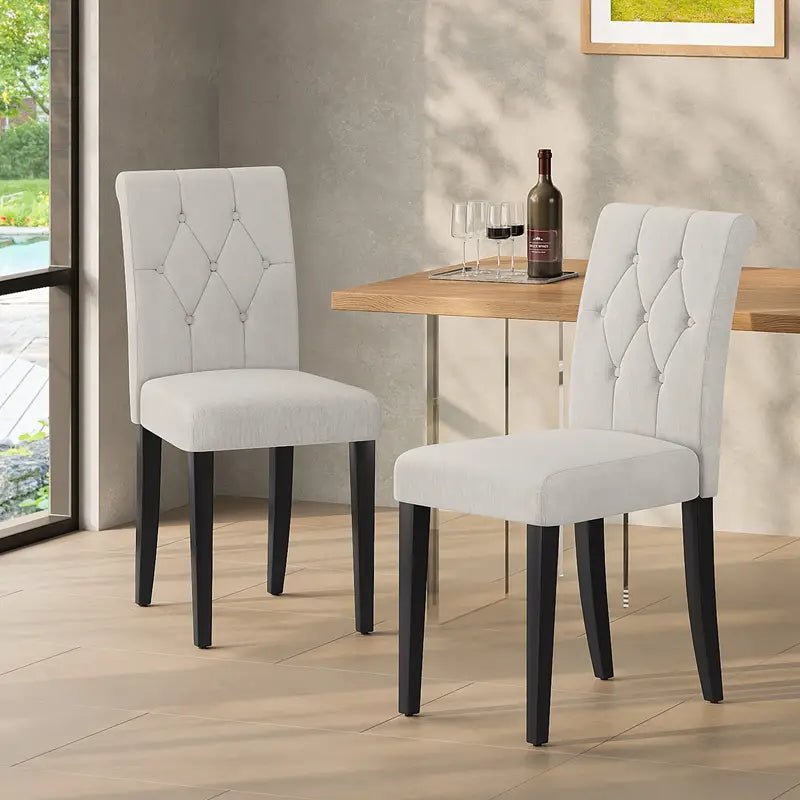 Elegant Set of 4 Modern Button Tufted Parsons Dining Chairs - White