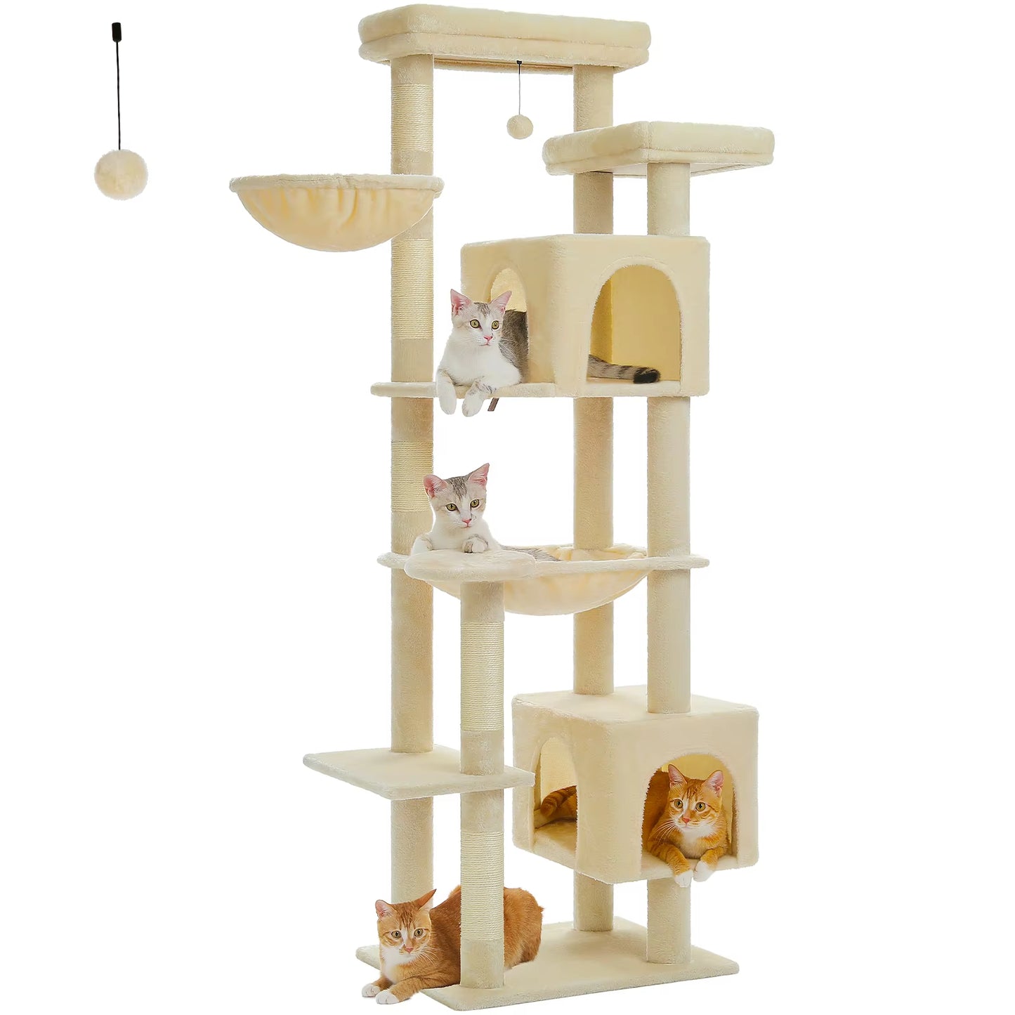 Large Multi-Level Cat Tree Tower for Indoor Cats - Plush Cat Condo with Scratching Posts, Boards, Perches, and Cozy Caves