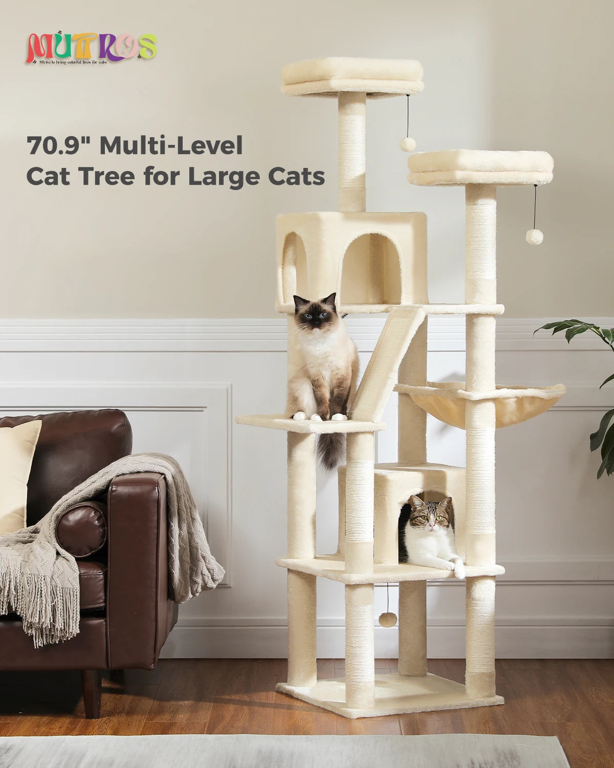 Large Multi-Level Cat Tree Tower for Indoor Cats - Plush Cat Condo with Scratching Posts, Boards, Perches, and Cozy Caves