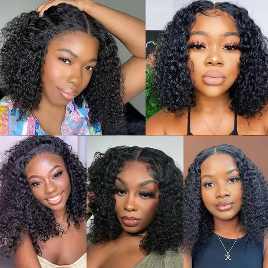 Affordable Kinky Curly Bob Wig - 100% Brazilian Human Hair Lace Front, Glueless, Short Water Wave, 180% Density