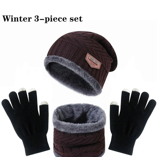 Winter Warm Velvet Hat, Scarf, and Gloves Set – Unisex Coral Fleece Knit for Outdoor Comfort