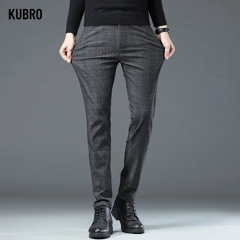 KUBRO 2024 New Men's Winter Warm Casual Pants Outdoor Thick Warm Fleece Lined Windproof Waterproof Straight Golf Trousers