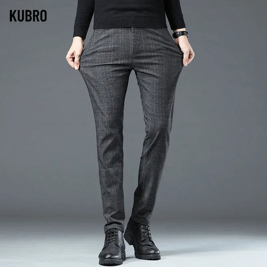 KUBRO 2024 New Men's Winter Warm Casual Pants Outdoor Thick Warm Fleece Lined Windproof Waterproof Straight Golf Trousers