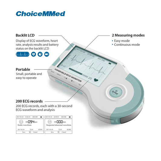 ChoiceMMed Handheld ECG Monitor – Real-time Heart Rate and EKG Monitoring with Continuous Electrocardiogram Measurement