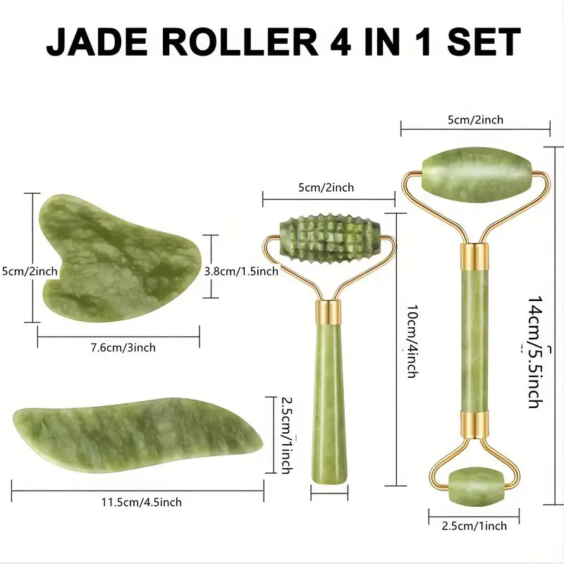 4pcs Jade Roller & Gua Sha Set - Facial Roller Massager & Gua Sha Scraping Tool for Face & Neck – Perfect Mother's Day Gift for Glowing Skin