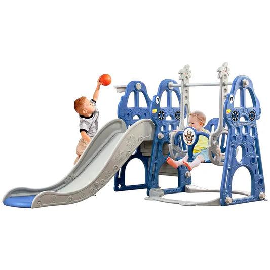 4-in-1 Slide and Swing Set Playground – Swing, Slide, Climber, and Basketball Hoop for Kids | Indoor & Outdoor Playset | Perfect White Christmas or Halloween Gift