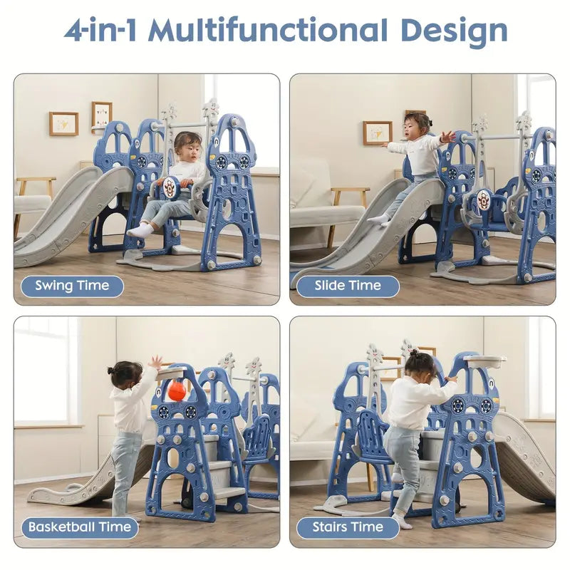 4-in-1 Slide and Swing Set Playground – Swing, Slide, Climber, and Basketball Hoop for Kids | Indoor & Outdoor Playset | Perfect White Christmas or Halloween Gift