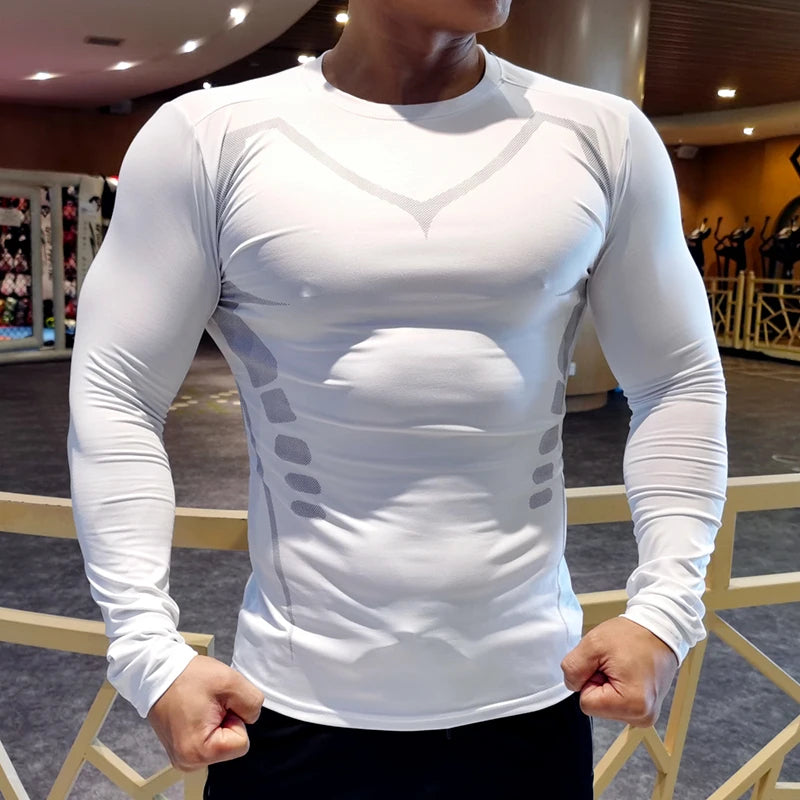 Men’s Compression Long Sleeve Running T-Shirt | Dry Fit Tight Gym & Training Sportswear