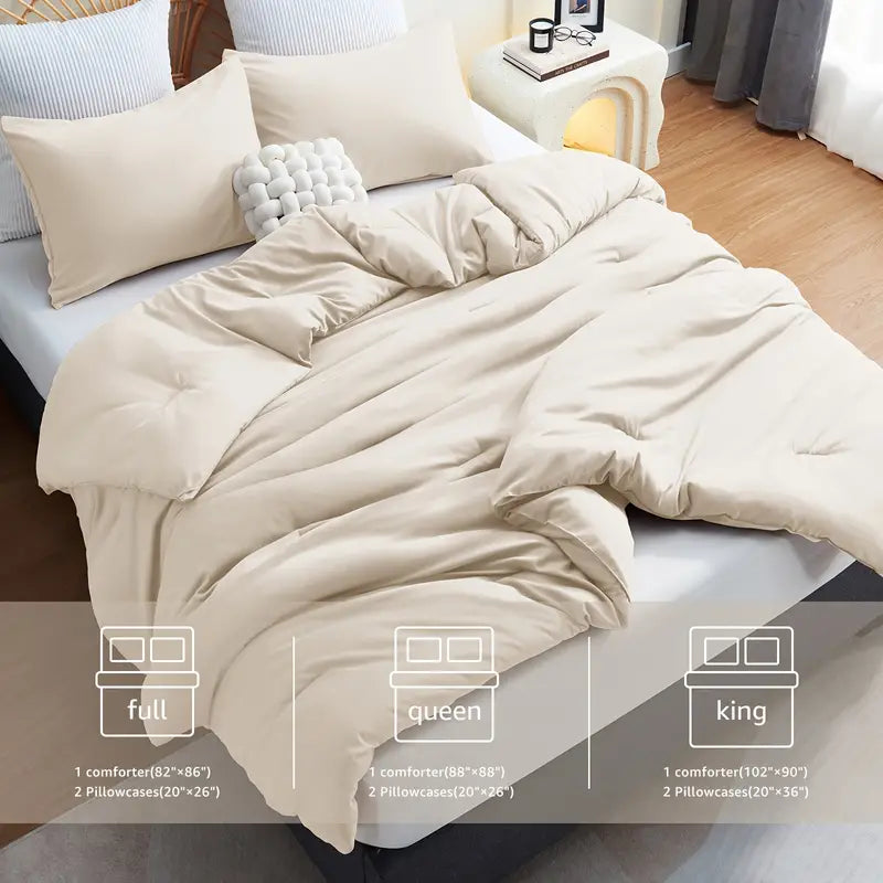 Luxury 3-Piece Comforter Set - Ultra Soft &amp; Breathable Quilted Bedding for All Seasons