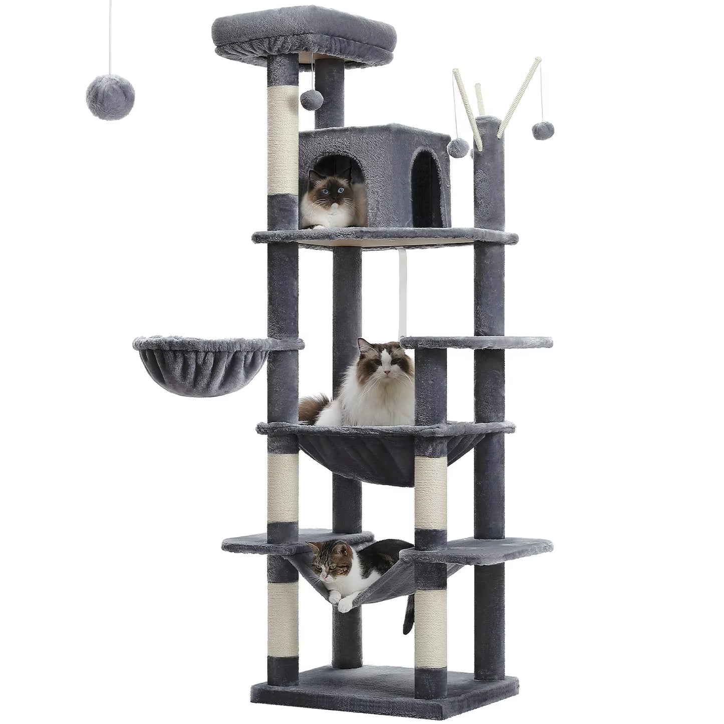 Large Multi-Level Cat Tree Tower for Indoor Cats - Plush Cat Condo with Scratching Posts, Boards, Perches, and Cozy Caves